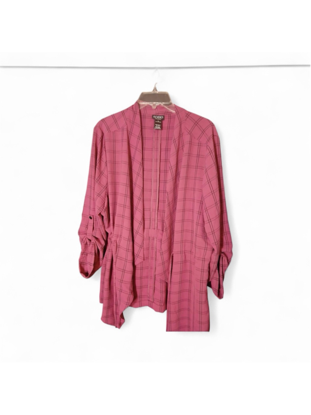 Soho Apparel Ltd. Women's XL Plaid Open Front Roll-Tab Sleeve Blouse inv53 a1
